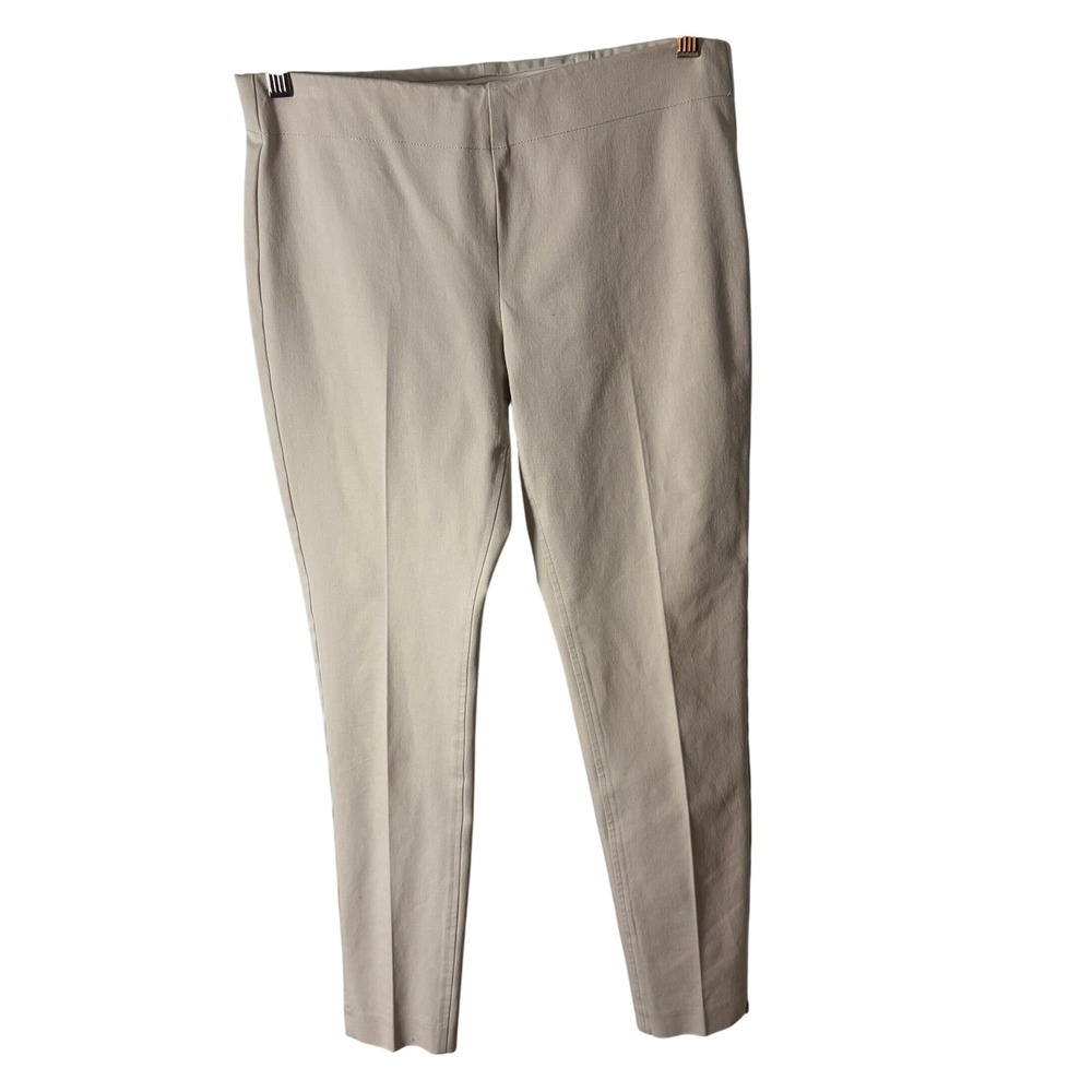 Ecru Springfield Pull On Pant Tan Slim Leg Ankle Slit Trousers Minimalist